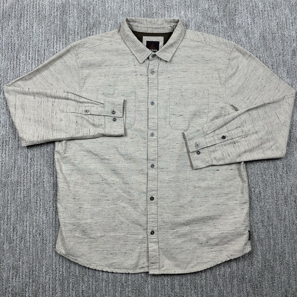 Prana Ridgecrest Organic Cotton Beige Heavy Flannel Shirt Men XL Gorpcore